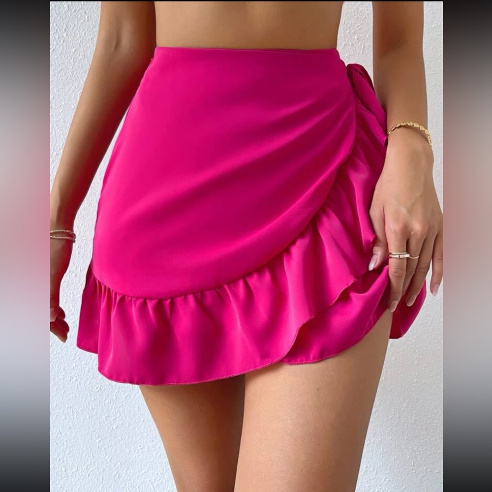 Knot Side Ruffle Trim Wrap Skirt